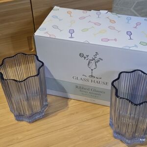 Glasshause Co Set Of Blue Ribbed Glasses